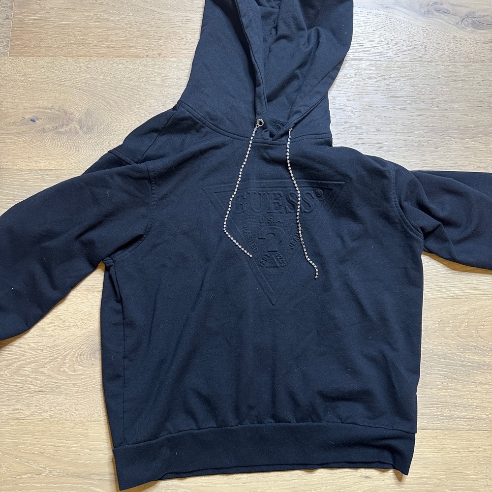 GUESS Black Hoodie with silver strings